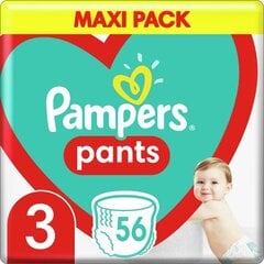 Подгузники-трусики PAMPERS Pants Maxi Pack, 3 размер, 56 шт. цена и информация | Подгузники | pigu.lt