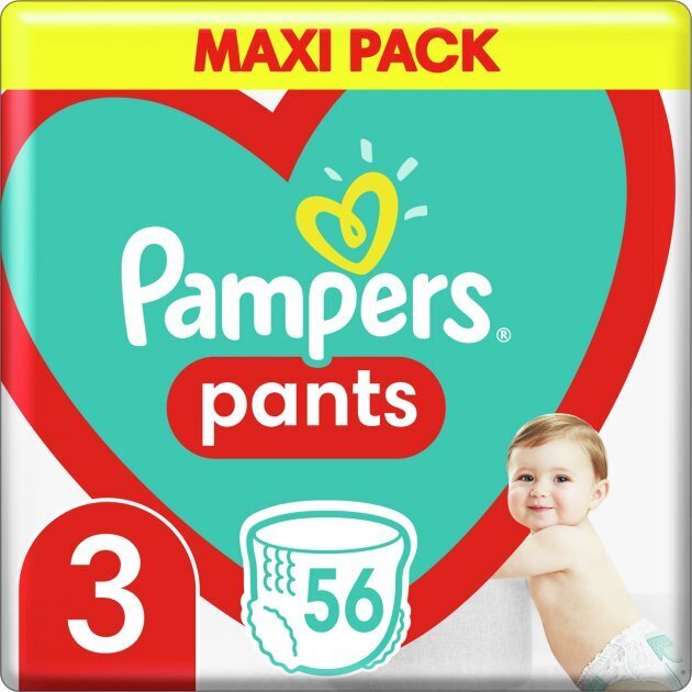 Sauskelnės-kelnaitės PAMPERS Pants Maxi Pack 3 dydis, 56 vnt. kaina ir informacija | Sauskelnės | pigu.lt