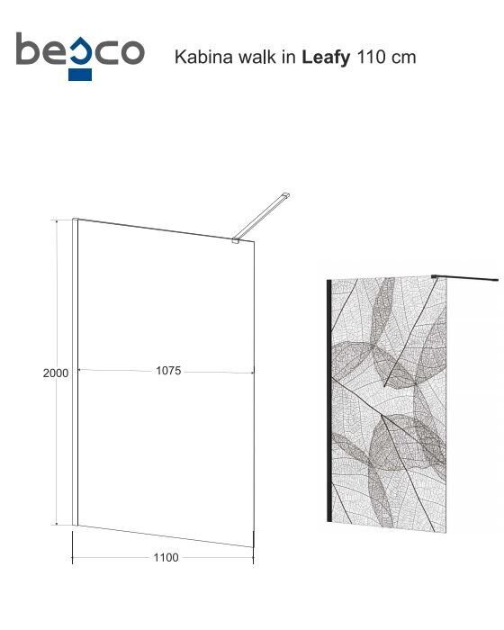 Walk-In dušo sienelė Besco Leafy, 100,110,120 x 200 cm kaina ir informacija | Dušo durys ir sienelės | pigu.lt