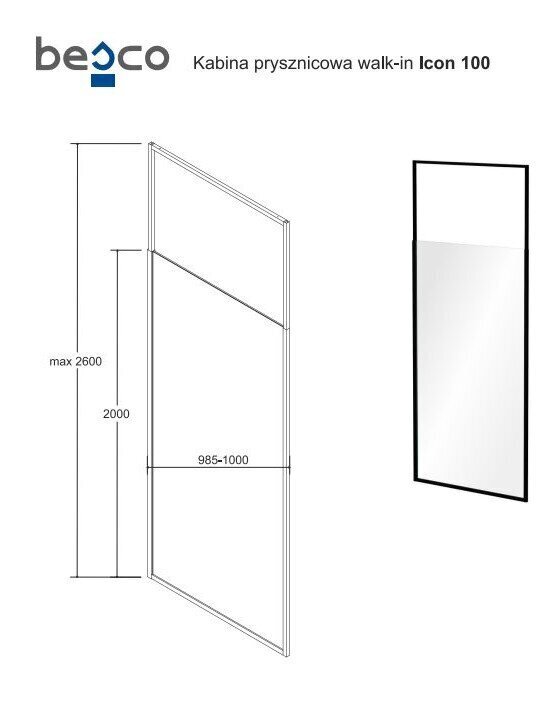 Walk-In dušo sienelė Besco Icon, 100,110,120 x 200 cm kaina ir informacija | Dušo durys ir sienelės | pigu.lt