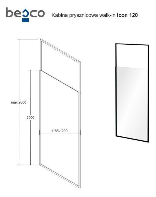 Walk-In dušo sienelė Besco Icon, 100,110,120 x 200 cm цена и информация | Dušo durys ir sienelės | pigu.lt
