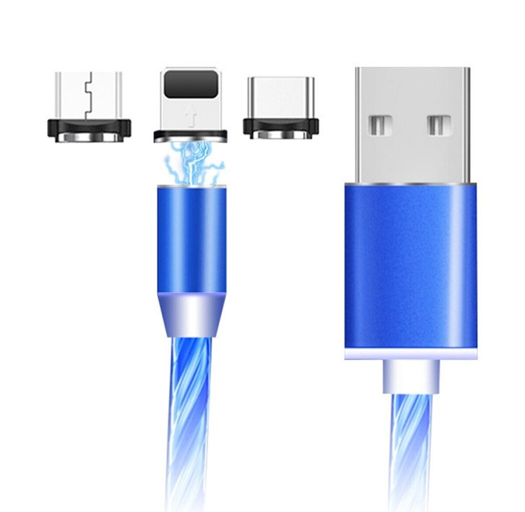 Laidas magnetinis 3 x USB- C micro iphone LED kaina ir informacija | Laidai telefonams | pigu.lt
