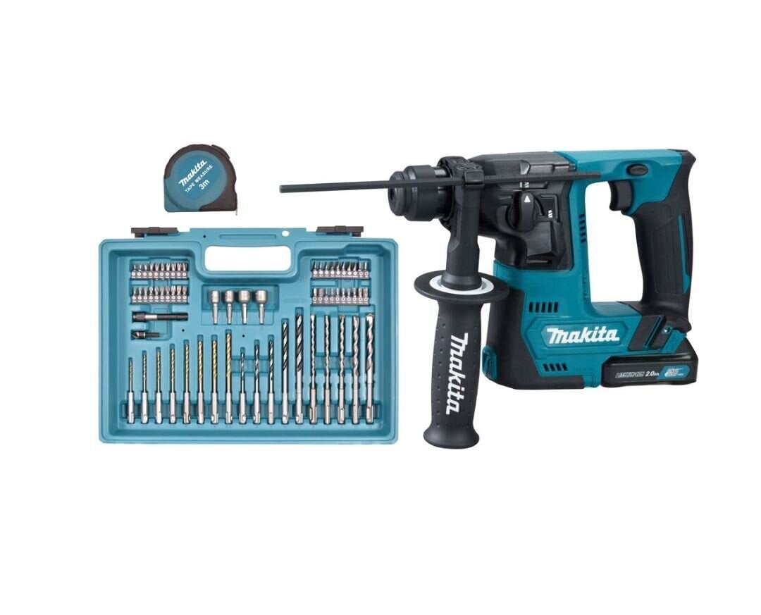 Аккумуляторный перфоратор Makita HR140DWAE1 12V, ( 2x2,0Ah Li-ion ) + 65  шт. набор принадлежностей цена | pigu.lt