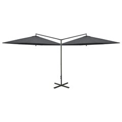 Dvigubas skėtis su plieniniu stulpu, 600 cm, pilkas цена и информация | Зонты, маркизы, стойки | pigu.lt