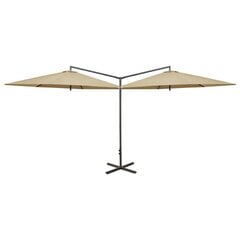 Dvigubas skėtis su plieniniu stulpu, 600 cm, rudas kaina ir informacija | Skėčiai, markizės, stovai | pigu.lt