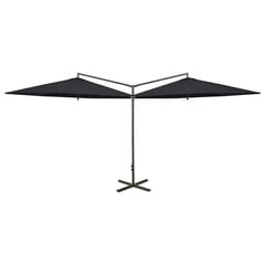 Dvigubas skėtis su plieniniu stulpu, 600 cm, juodas цена и информация | Зонты, маркизы, стойки | pigu.lt