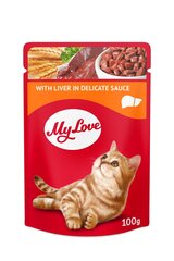 Мяу консервы для взрослых кошек с печенью в мягком соусе 100г х 15шт цена и информация | Консервы для кошек | pigu.lt
