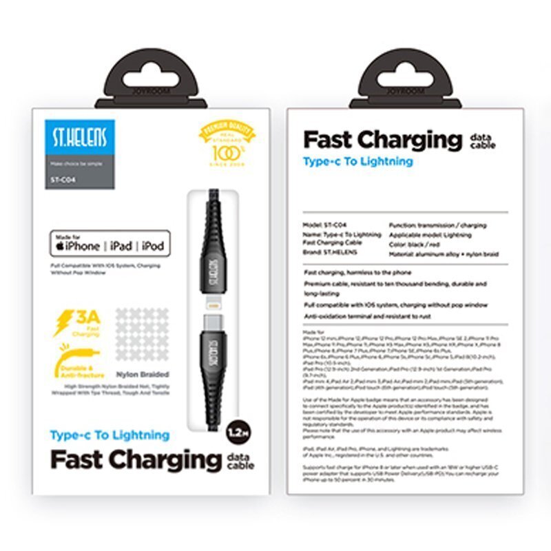 Kabelis Joyroom ST-C04 ST.HELENS Type-c To Lightning Data Cable, 1,2m цена и информация | Laidai telefonams | pigu.lt