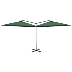 Dvigubas skėtis su plieniniu stulpu, 600 cm, žalias цена и информация | Зонты, маркизы, стойки | pigu.lt