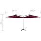 Dvigubas skėtis su plieniniu stulpu, 600 cm, raudonas kaina ir informacija | Skėčiai, markizės, stovai | pigu.lt