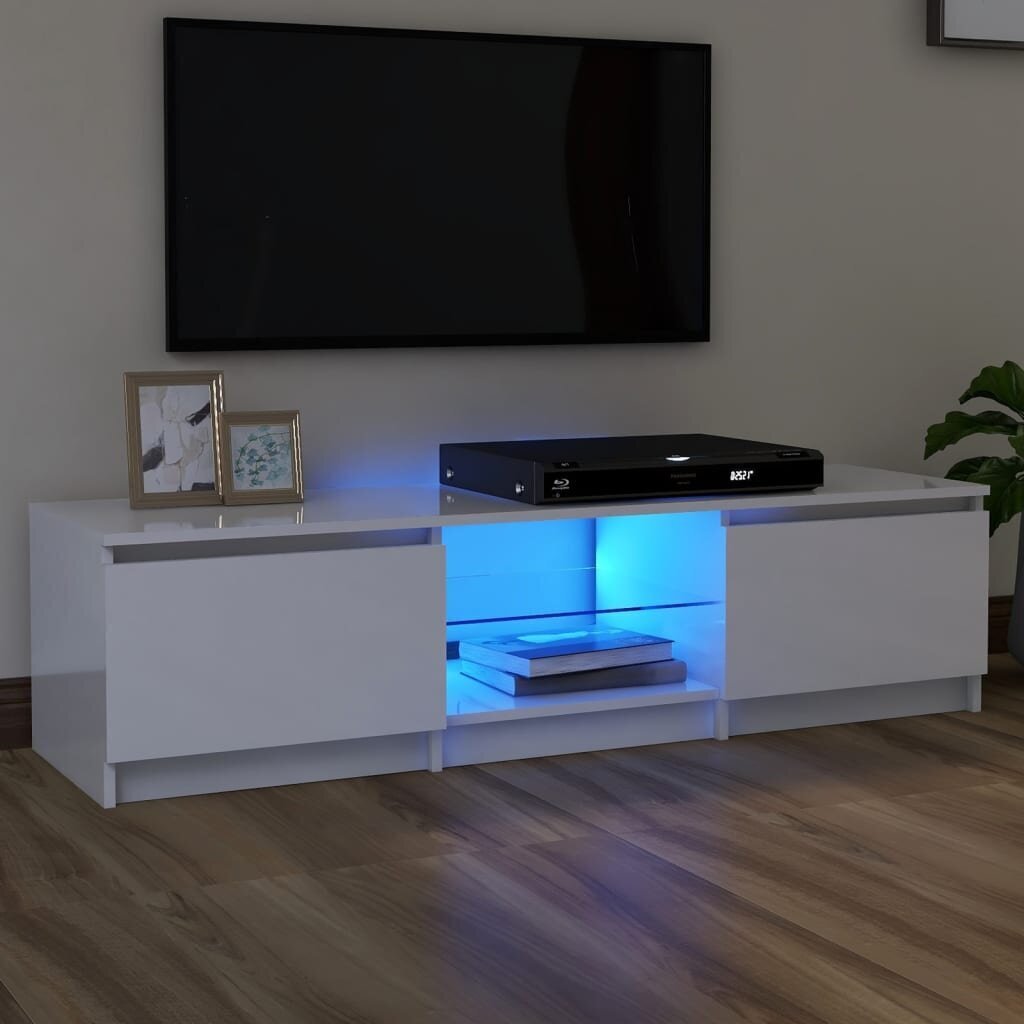TV spintelė su LED apšvietimu, 140x40x35,5 cm, balta kaina ir informacija | TV staliukai | pigu.lt