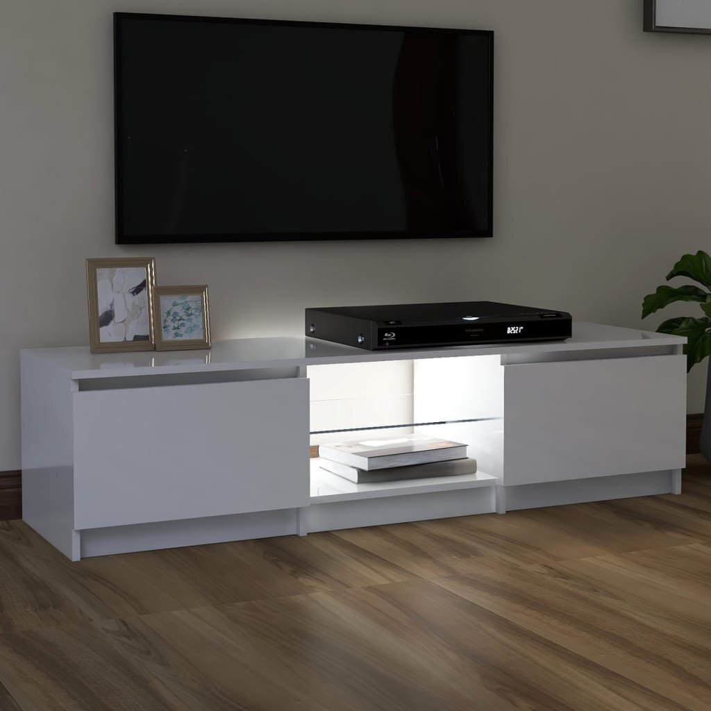 TV spintelė su LED apšvietimu, 140x40x35,5 cm, balta kaina ir informacija | TV staliukai | pigu.lt