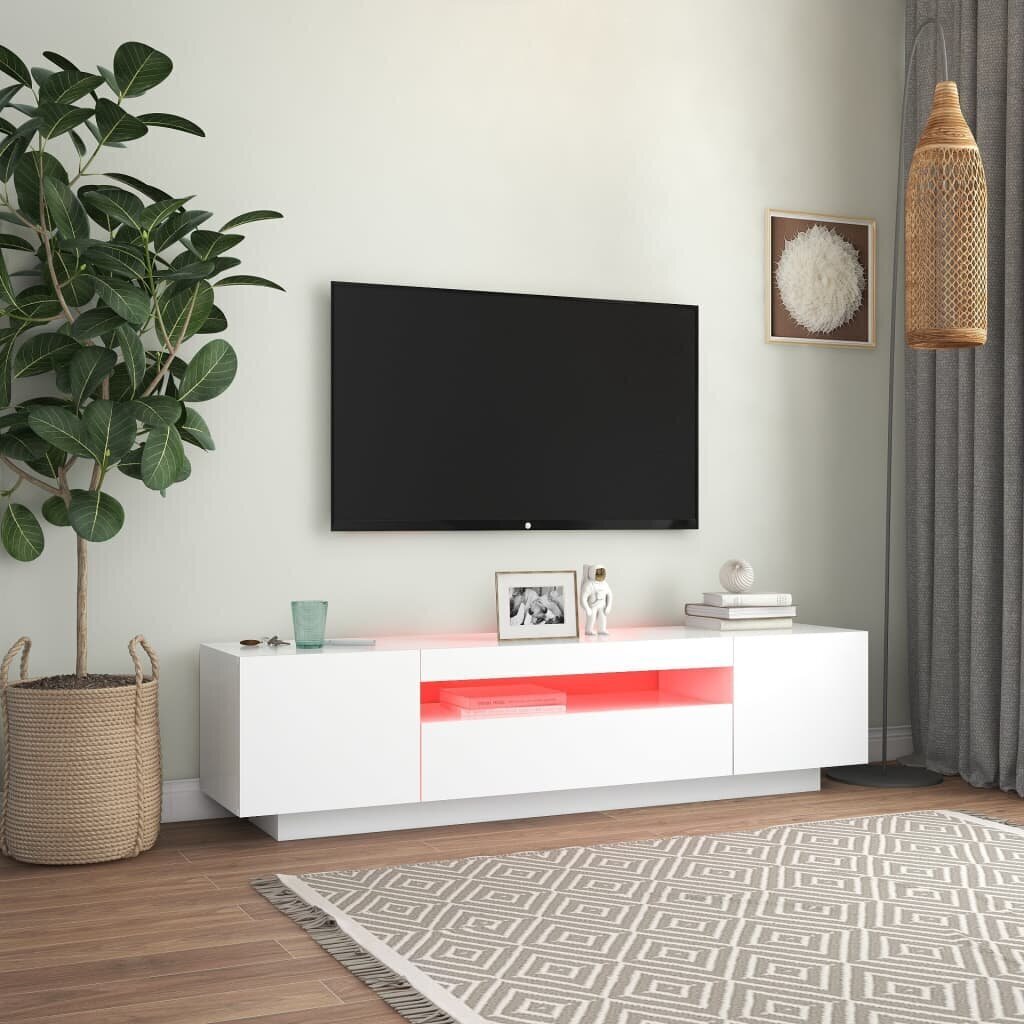 Televizoriaus spintelė su LED apšvietimu, 160x35x40 cm, balta kaina ir informacija | TV staliukai | pigu.lt