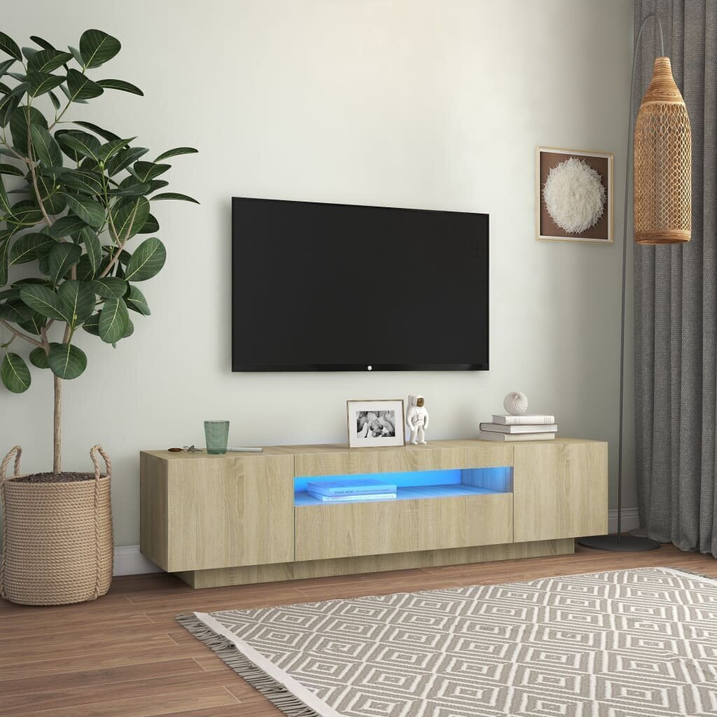 Televizoriaus spintelė su LED apšvietimu, 160x35x40 cm, ruda kaina ir informacija | TV staliukai | pigu.lt