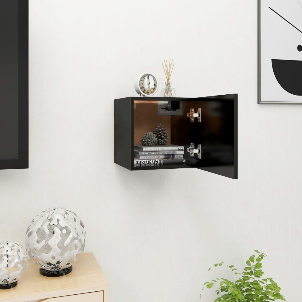 Sieninė televizoriaus spintelė, 30,5x30x30 cm, juoda kaina ir informacija | TV staliukai | pigu.lt
