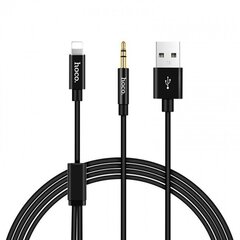 Кабель 2 в 1 - USB -> USB A - Lightning / Jack 3.5mm HOCO UPA09 1,0 м, кабель для зарядки два в одном, USB A, 3,5 mm Lightning для Apple iPhone, черный цена и информация | Кабели для телефонов | pigu.lt