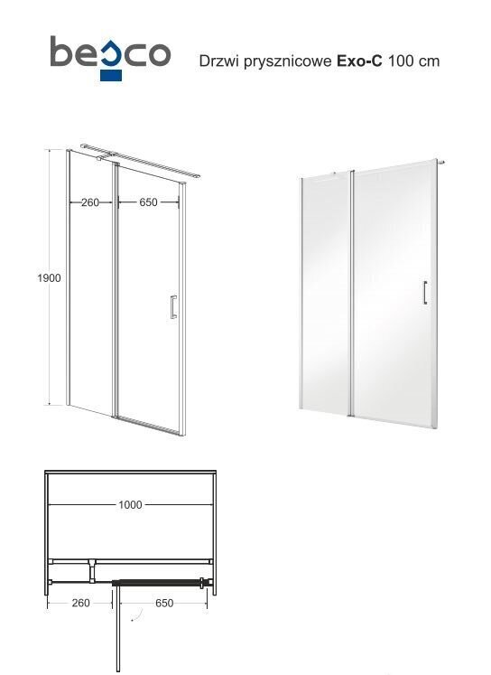 Dušo durys Besco Exo-C, 100,110,120 x 190 cm kaina ir informacija | Dušo durys ir sienelės | pigu.lt