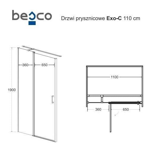 Dušo durys Besco Exo-C Black, 100,110,120 x 190 cm цена и информация | Dušo durys ir sienelės | pigu.lt