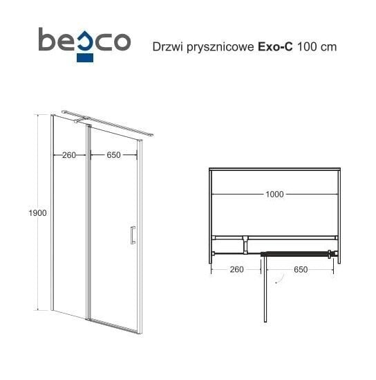 Dušo durys Besco Exo-C Black, 100,110,120 x 190 cm kaina ir informacija | Dušo durys ir sienelės | pigu.lt