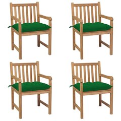 Sodo kėdės su žaliomis pagalvėlėmis, 4 vnt, rudos kaina ir informacija | Lauko kėdės, foteliai, pufai | pigu.lt