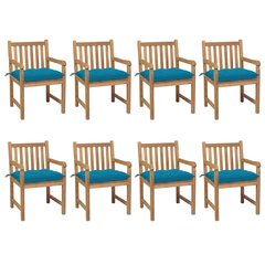 Sodo kėdės su šviesiai mėlynomis pagalvėlėmis, 8 vnt, rudos kaina ir informacija | Lauko kėdės, foteliai, pufai | pigu.lt