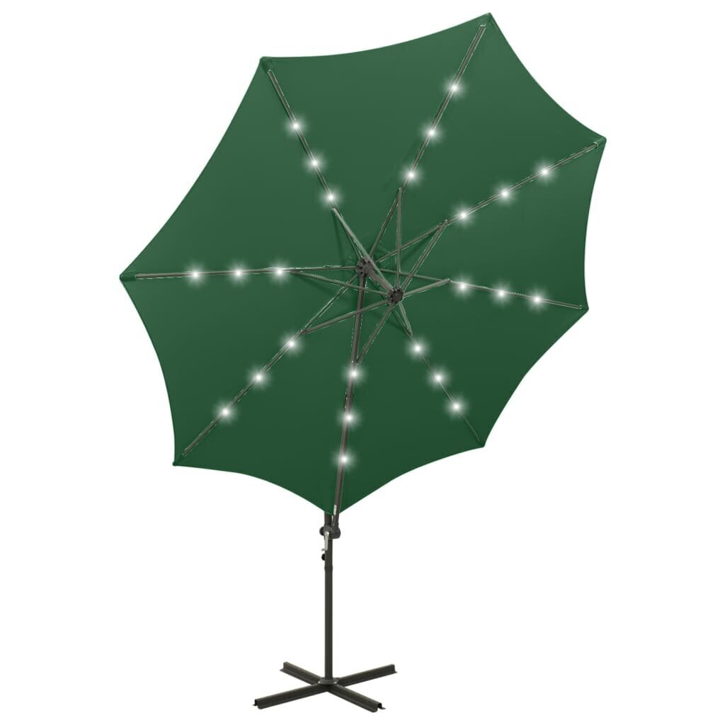 Gembinis skėtis su stulpu ir LED lemputėmis, 300 cm, žalias kaina ir informacija | Skėčiai, markizės, stovai | pigu.lt