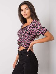 Черная короткая блузка со сборками RUE PARIS цена и информация | Женские блузки, рубашки | pigu.lt