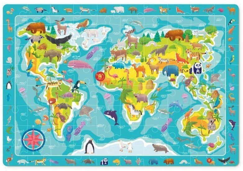 Pastabumo dėlionė Žemėlapis su gyvūnais, 80 det. kaina ir informacija | Dėlionės (puzzle) | pigu.lt