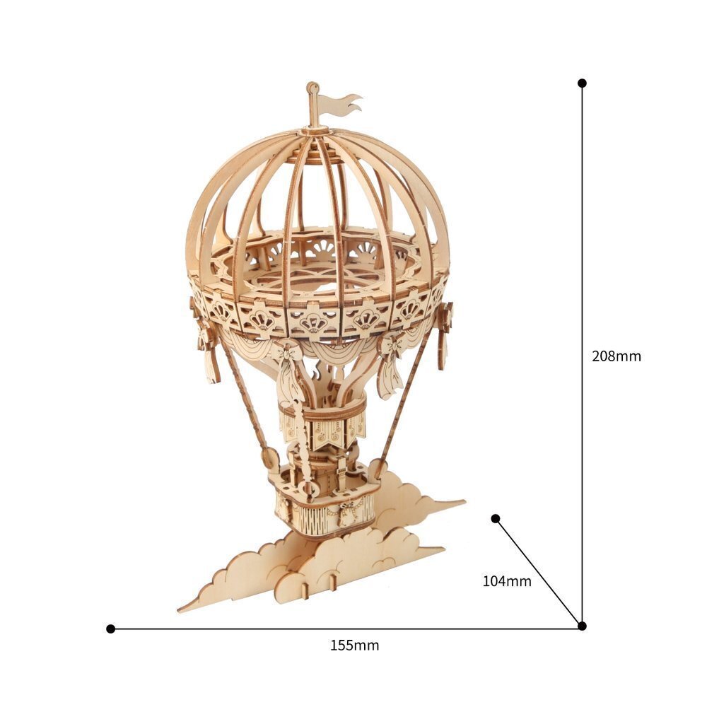 Medinis 3D galvosūkis Robotime Hot Air Ballon, 14 m.+ kaina ir informacija | Konstruktoriai ir kaladėlės | pigu.lt