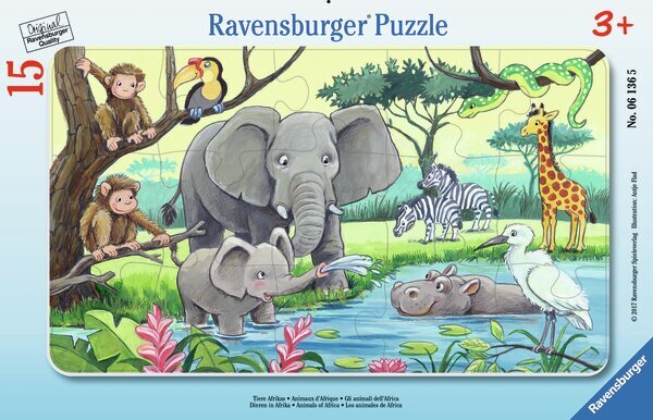 Dėlionė afrikos gyvūnai Ravensburger, 15 det. цена и информация | Dėlionės (puzzle) | pigu.lt