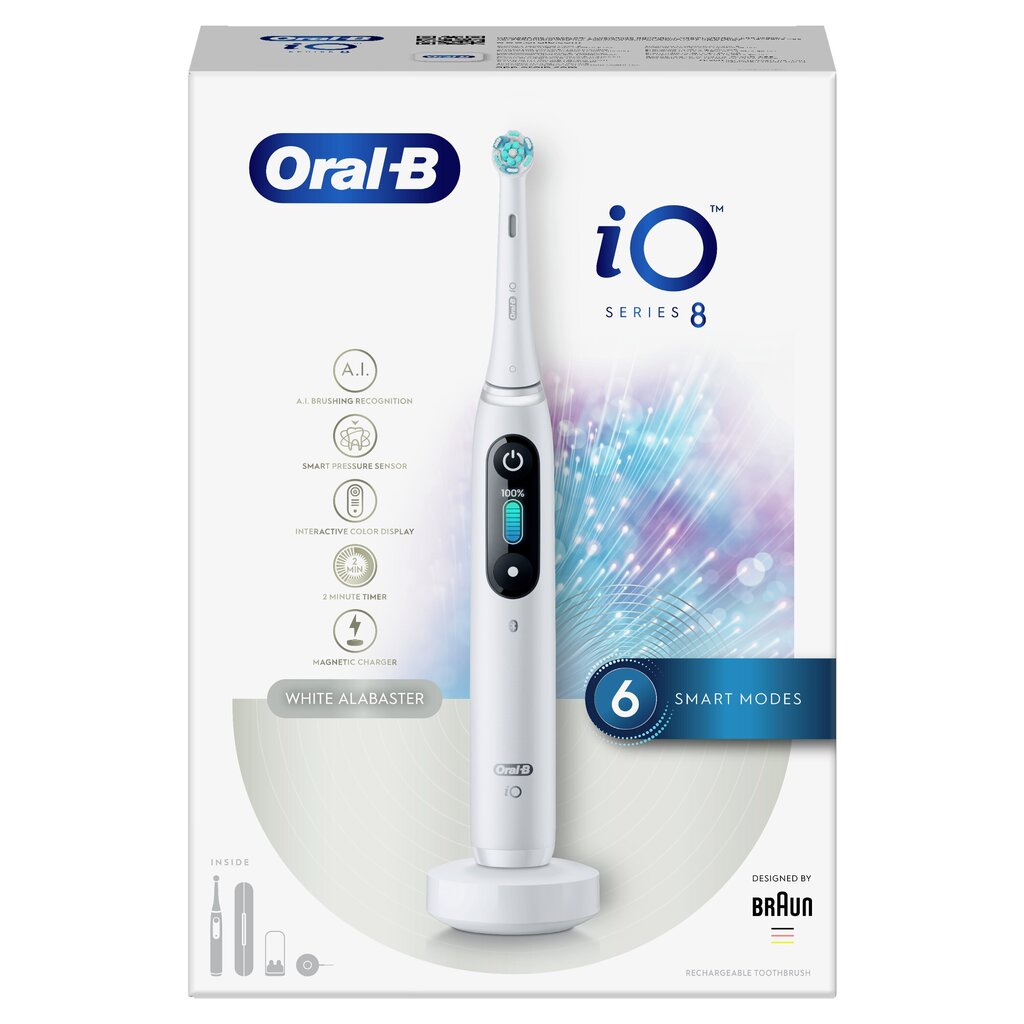 Oral-B iO8 Series White Alabaster kaina ir informacija | Elektriniai dantų šepetėliai | pigu.lt