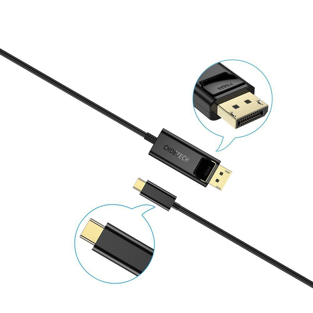 Kabelis Choetech unidirectional USB Type C monitor video cable - Display Port 4K 1,8m (XCP-1801BK) kaina ir informacija | Laidai telefonams | pigu.lt