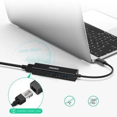 Многофункциональный концентратор Choetech 4w1 USB Type C 3x USB 3.0 / Ethernet RJ-45, серый (HUB-U02BK) цена и информация | Адаптеры, USB-разветвители | pigu.lt