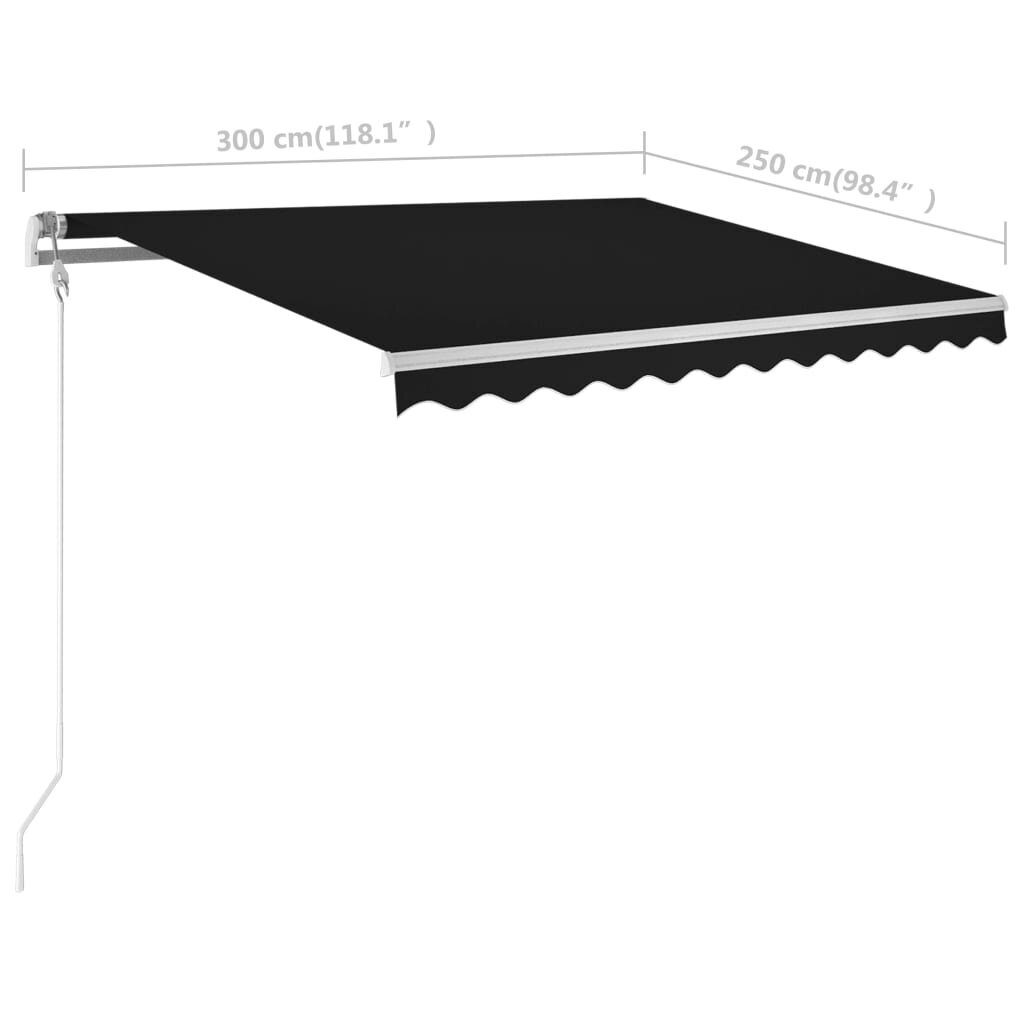 Rankiniu būdu ištraukiama markizė su LED, juoda, 300x250 cm kaina ir informacija | Skėčiai, markizės, stovai | pigu.lt