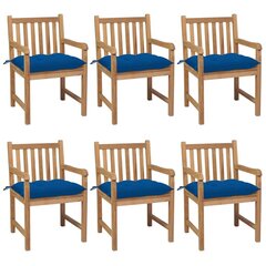 Sodo kėdės su mėlynomis pagalvėlėmis, 6 vnt, rudos kaina ir informacija | Lauko kėdės, foteliai, pufai | pigu.lt