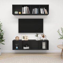 Sieninės spintelės, 2 vnt, juodos kaina ir informacija | TV staliukai | pigu.lt