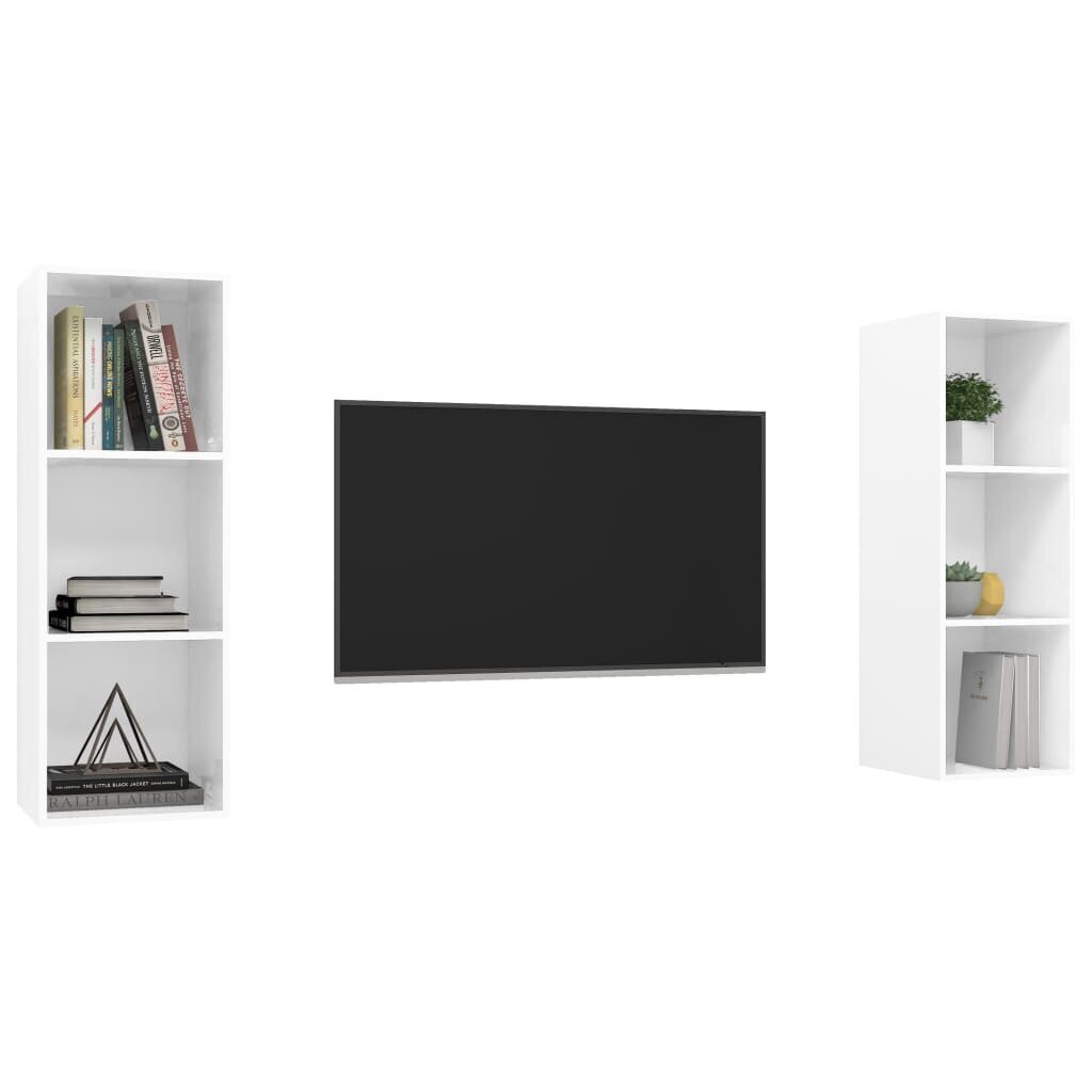 Sieninės televizoriaus spintelės, 2 vnt, baltos kaina ir informacija | TV staliukai | pigu.lt