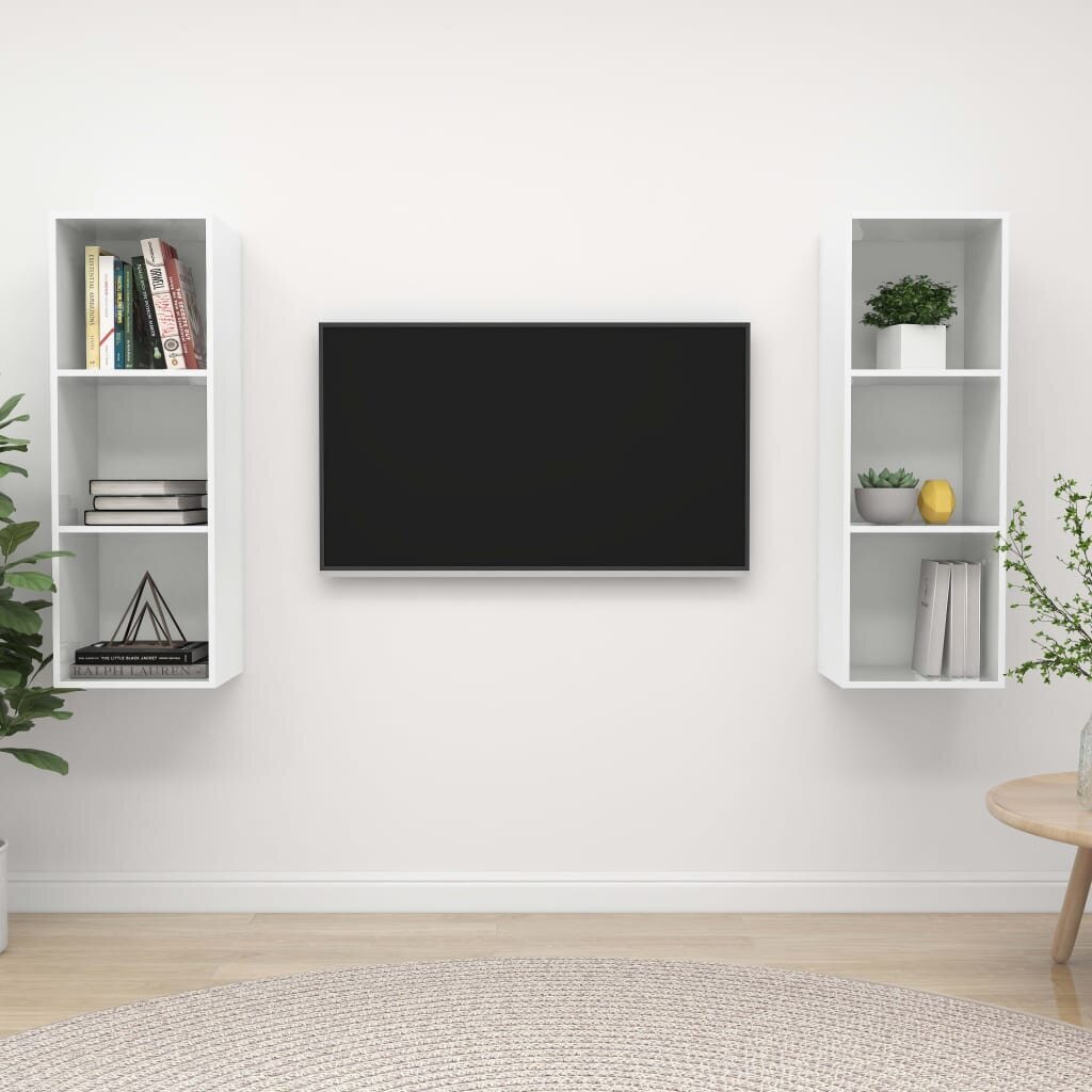 Sieninės televizoriaus spintelės, 2 vnt, baltos цена и информация | TV staliukai | pigu.lt
