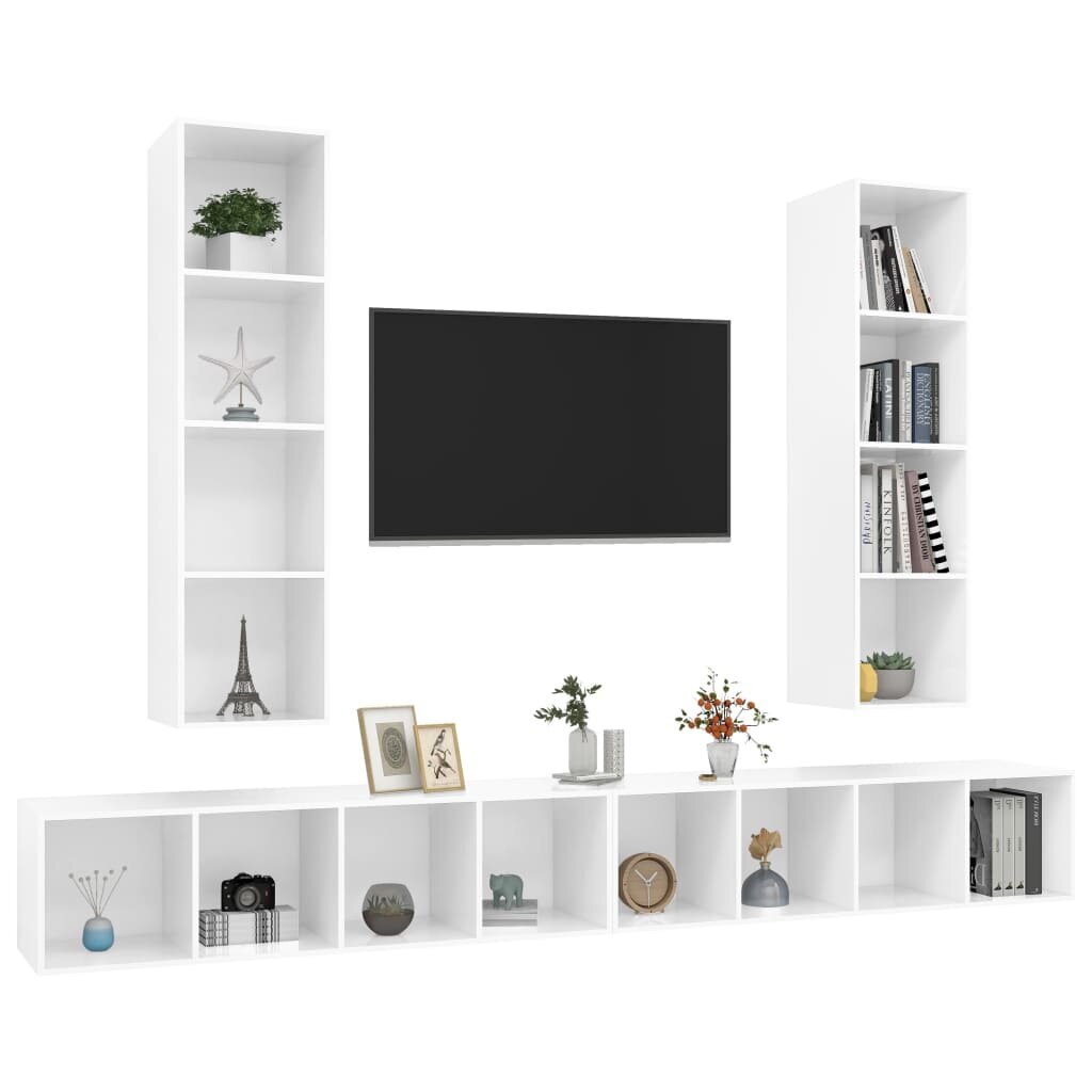 Sieninės televizoriaus spintelės, 4vnt, baltos kaina ir informacija | TV staliukai | pigu.lt