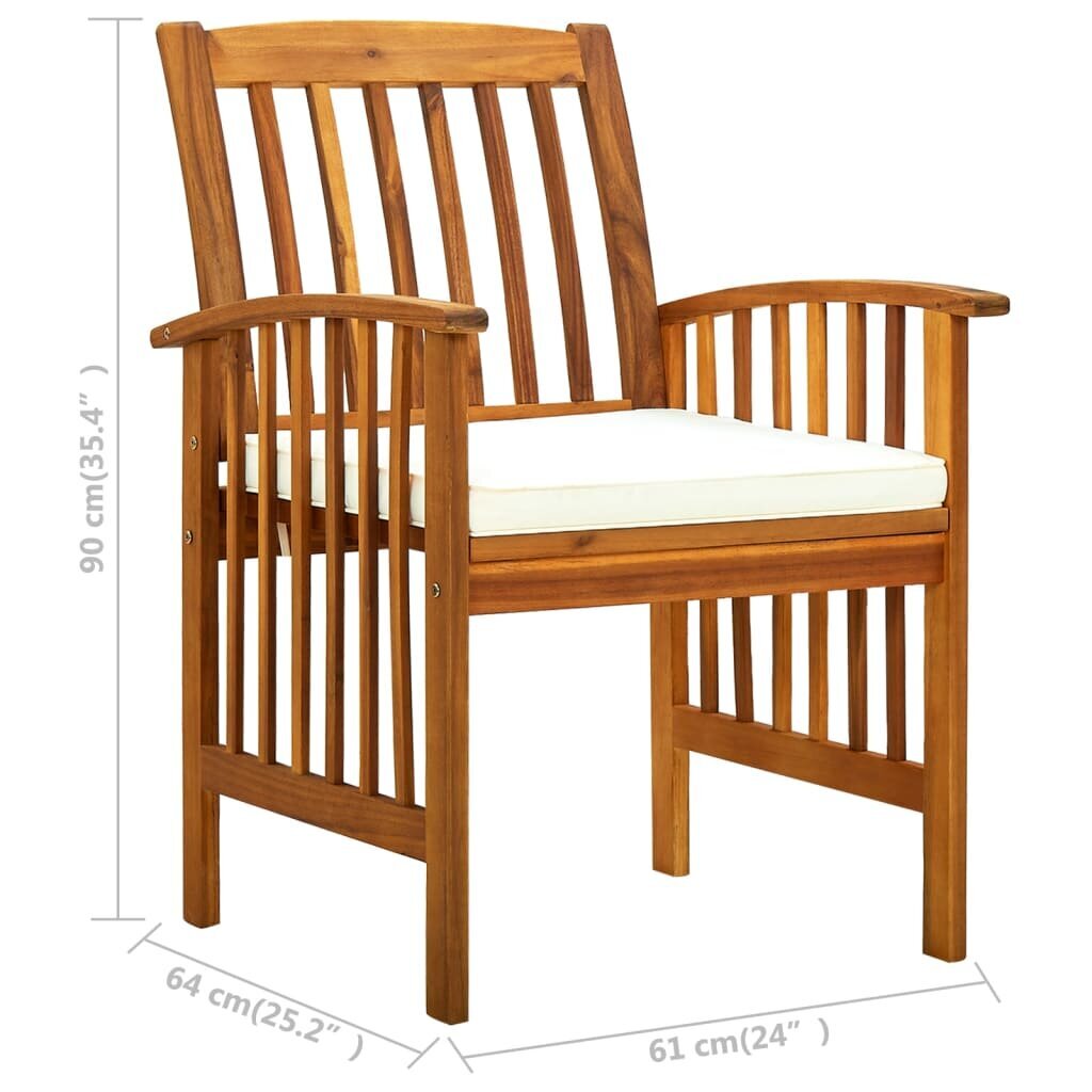 vidaXL Sodo valgomojo kėdės su pagalvėlėmis, 2vnt., akacijos masyvas kaina ir informacija | Lauko kėdės, foteliai, pufai | pigu.lt