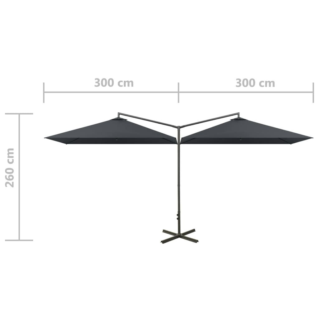 Dvigubas skėtis su plieniniu stulpu, 600x300cm kaina ir informacija | Skėčiai, markizės, stovai | pigu.lt