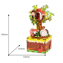 Medinis 3D galvosūkis - muzikinė dėžutė Robotime Tree House, 14 m.+ kaina ir informacija | Konstruktoriai ir kaladėlės | pigu.lt