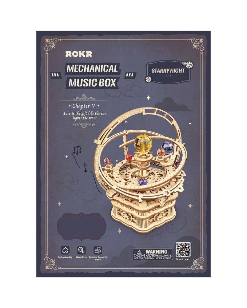 Medinis 3D galvosūkis - muzikinė dėžutė Robotime Starry Night, 14 m.+ kaina ir informacija | Konstruktoriai ir kaladėlės | pigu.lt