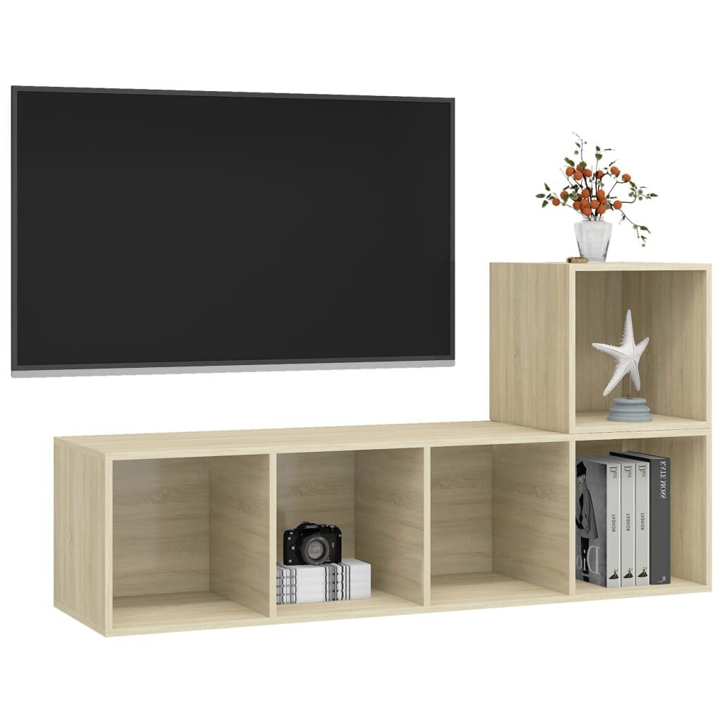 Televizoriaus spintelių komplektas, 2 dalių, rudas kaina ir informacija | TV staliukai | pigu.lt