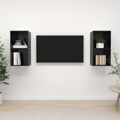 Sieninės spintelės, 2 vnt, juodos kaina ir informacija | TV staliukai | pigu.lt
