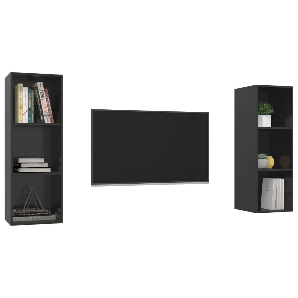 Sieninės televizoriaus spintelės, 2 vnt, juodos kaina ir informacija | TV staliukai | pigu.lt