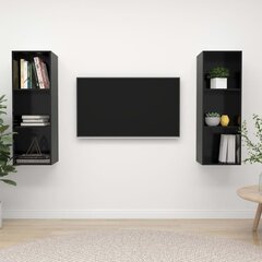 Sieninės televizoriaus spintelės, 2 vnt, juodos цена и информация | Тумбы под телевизор | pigu.lt