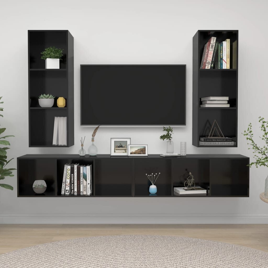 Sieninės spintelės, 4 vnt, juodos kaina ir informacija | TV staliukai | pigu.lt