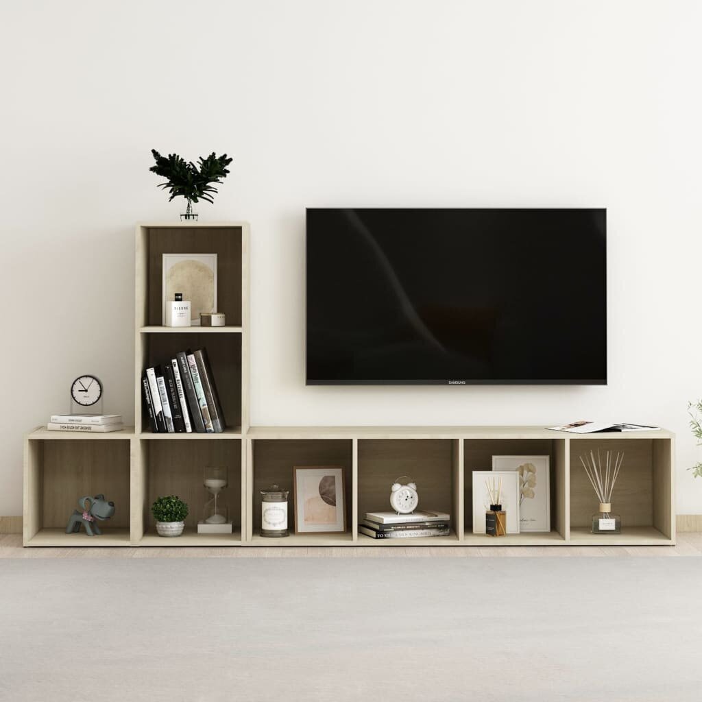 Televizoriaus spintelių komplektas, 3 dalių, rudas kaina ir informacija | TV staliukai | pigu.lt
