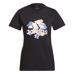 Laisvalaikio marškinėliai moterims Adidas Floral Graphic GT88064064054022124, juodi kaina ir informacija | Adidas Drabužiai moterims | pigu.lt